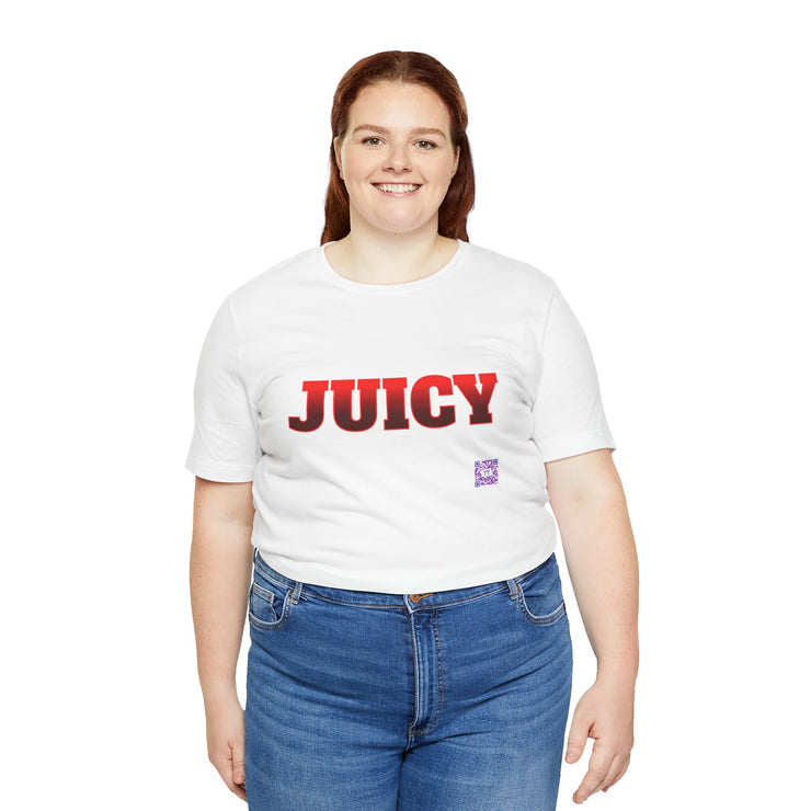 Juicy Graphic T-Shirt, Fun Bold Statement Tee, Eye-Catching Red Text Shirt, Trendy Summer Top