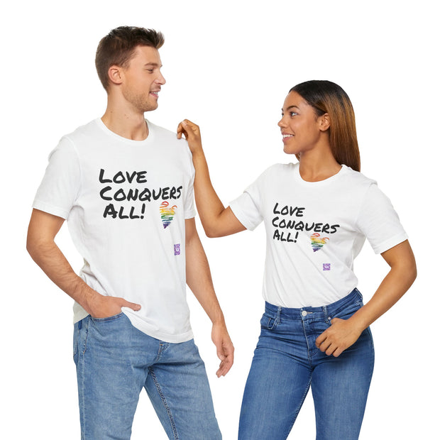 Love Conquers All T-Shirt LGBTQ Pride Tee Inspirational Rainbow Heart Shirt Graphic Print Equality Outfit