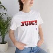 Juicy Graphic T-Shirt, Fun Bold Statement Tee, Eye-Catching Red Text Shirt, Trendy Summer Top