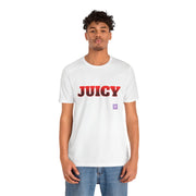 Juicy Graphic T-Shirt, Fun Bold Statement Tee, Eye-Catching Red Text Shirt, Trendy Summer Top