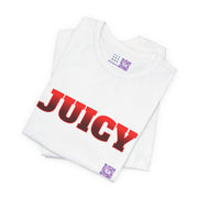 Juicy Graphic T-Shirt, Fun Bold Statement Tee, Eye-Catching Red Text Shirt, Trendy Summer Top