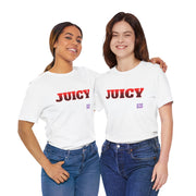 Juicy Graphic T-Shirt, Fun Bold Statement Tee, Eye-Catching Red Text Shirt, Trendy Summer Top