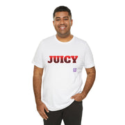 Juicy Graphic T-Shirt, Fun Bold Statement Tee, Eye-Catching Red Text Shirt, Trendy Summer Top