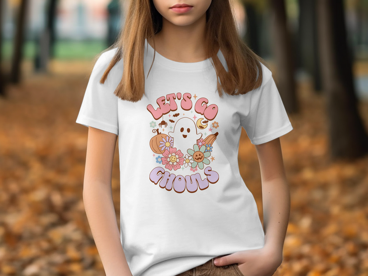 Let's Go Ghouls Halloween T-Shirt, Cute Ghost Pumpkin Design, Fun Halloween Tee, Spooky Season Shirt, Halloween Graphic Tee, Ghoul Youth Short Sleeve T-Shirt