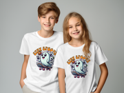 Stay Spooky Ghost Skateboard Halloween Youth T-Shirt, Cute Ghost with Pumpkin, Spooky Season Graphic Youth Tee, Fun Halloween Haunt Youth Short Sleeve T-Shirt