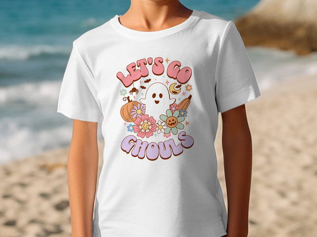 Let's Go Ghouls Halloween T-Shirt, Cute Ghost Pumpkin Design, Fun Halloween Tee, Spooky Season Shirt, Halloween Graphic Tee, Ghoul Youth Short Sleeve T-Shirt