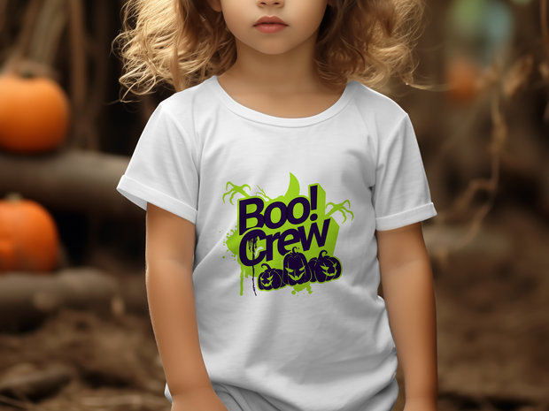 Halloween Boo Crew T-Shirt, Halloween Party Shirt, Spooky Halloween Tee, Halloween Graphic Tee, Boo Crew Shirt, Pumpkin Face Baby Jersey Short Sleeve Tee