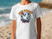 Stay Spooky Ghost Skateboard Halloween Youth T-Shirt, Cute Ghost with Pumpkin, Spooky Season Graphic Youth Tee, Fun Halloween Haunt Youth Short Sleeve T-Shirt