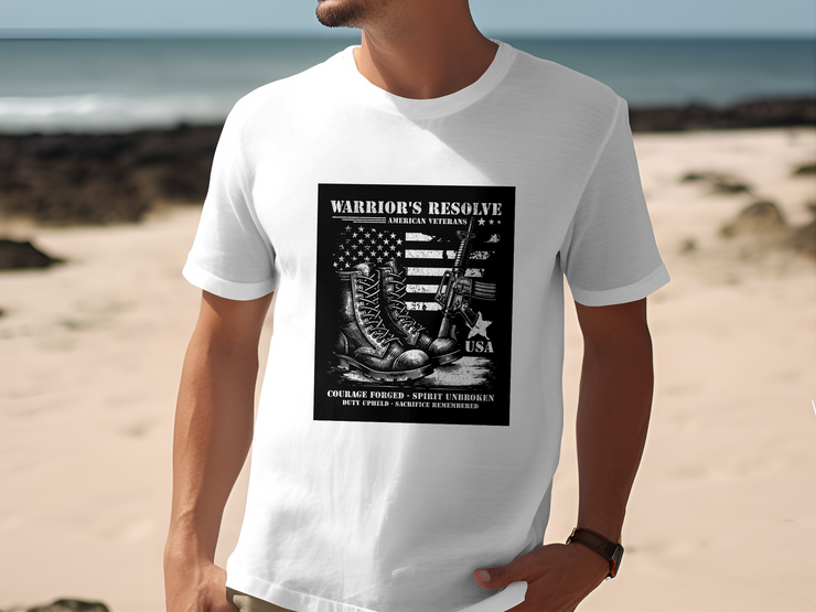 Warrior's Resolve American Veterans T-Shirt, Patriotic Military Design, Courage Forged Spirit Unbroken, USA Pride Graphic Tee