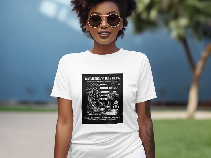 Warrior's Resolve American Veterans T-Shirt, Patriotic Military Design, Courage Forged Spirit Unbroken, USA Pride Graphic Tee