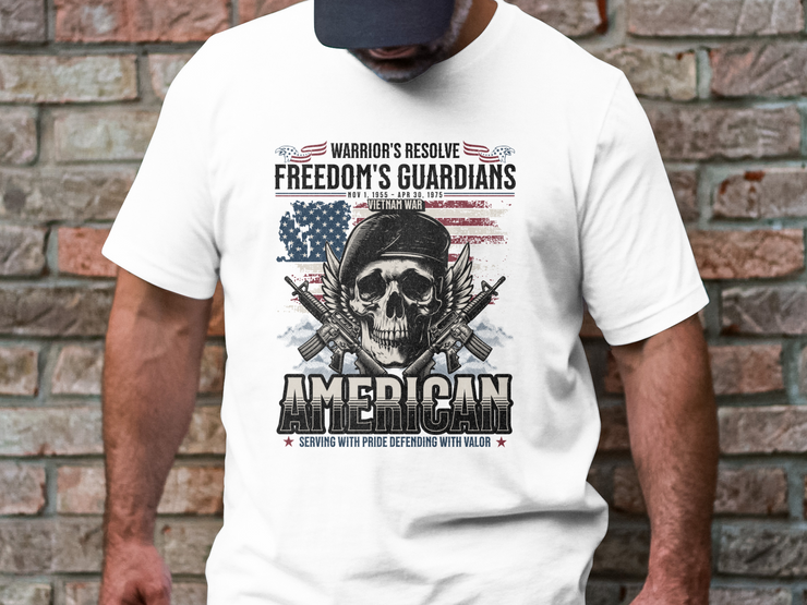 Warriors Resolve Freedoms Guardians - Warrior's Resolve Freedom's Guardians Vietnam War Skull T-Shirt, American Pride Graphic Tee, Serving with Valor Top