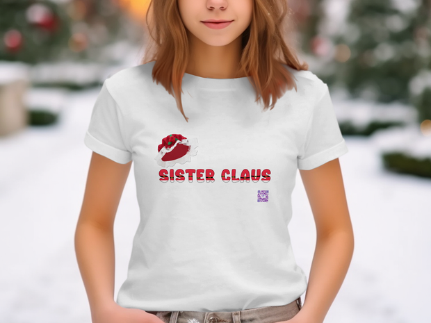 Sister Claus Christmas Youth T-Shirt, Holiday Family Matching Shirts, Cute Santa Claus Theme Tee, Festive Xmas Apparel for Girls