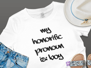 Funny Honorific Pronoun Shirt, Boy Pronoun T-Shirt, Gender Identity Tee, LGBTQ+ Pride Shirt, Humorous Pronoun Tee, Inclusive T-Shirt