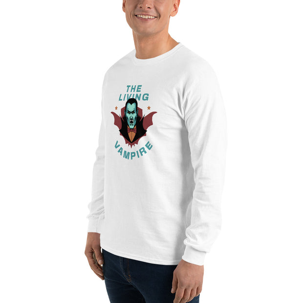 The Living Vampire Long Sleeve, Cool Vampire Graphic Long Sleeve, Halloween Vampire Shirt, Funny Vampire Artwork, Vampire Bat Themed Long Sleeve