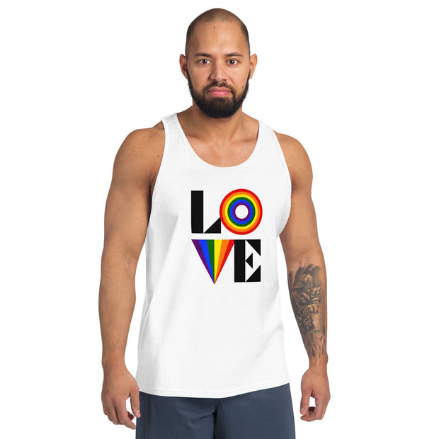 Colorful LOVE Tank Shirt, Rainbow Pride Graphic Tank, LGBTQ+ Inclusion Shirt, Love And Equality Tank Shirt, Bold Statement Apparel, Pride Men's Tank Top