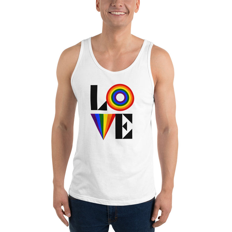 Colorful LOVE Tank Shirt, Rainbow Pride Graphic Tank, LGBTQ+ Inclusion Shirt, Love And Equality Tank Shirt, Bold Statement Apparel, Pride Men's Tank Top