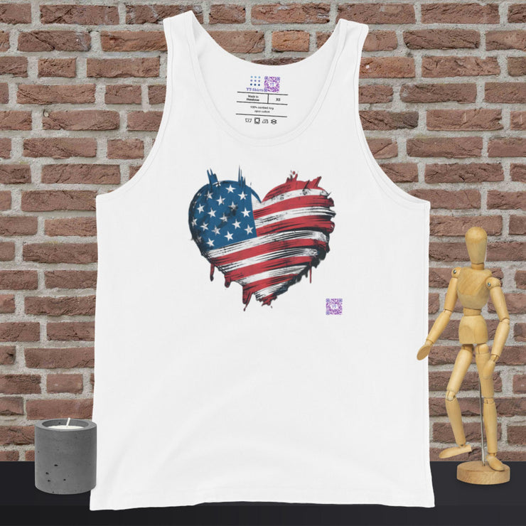 American Flag Heart T-Shirt, Distressed USA Flag Tee, Patriotic Shirt, 4th of July T-Shirt, Vintage American Flag Design Tank Top