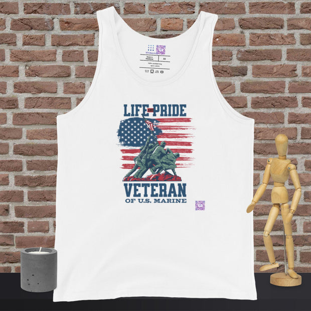 Life and Pride Veteran of US Marine T-Shirt, Military Tribute Graphic Tee, Patriotic Apparel for Veterans, Army and Marine Pride Tank Top