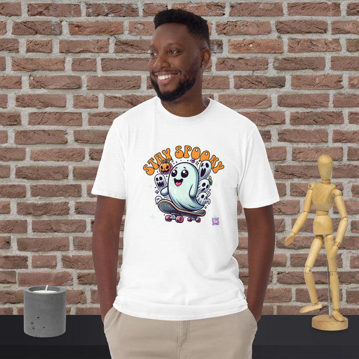 Stay Spooky Ghost Skateboard T-Shirt, Cute Halloween Graphic Tee, Fun Spooky Ghosts Shirt, Perfect for Halloween Party, Boo Shirt