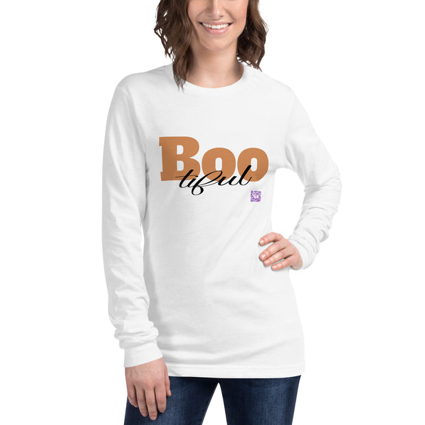 Halloween Boo Long Sleeve T-Shirt, Cute Fall Apparel, Creative Halloween Shirt, Autumn Themed Shirt, Trendy Long Sleeve Tee, Ghost Shirt