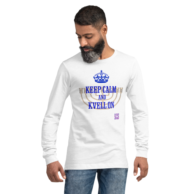 Keep Calm and Kvell On T-Shirt, Jewish Festival Menorah Design Long Sleeve Tee, Fun Hanukkah Celebration Long Sleeve Shirt, Unique Jewish Present Long Sleeve Top