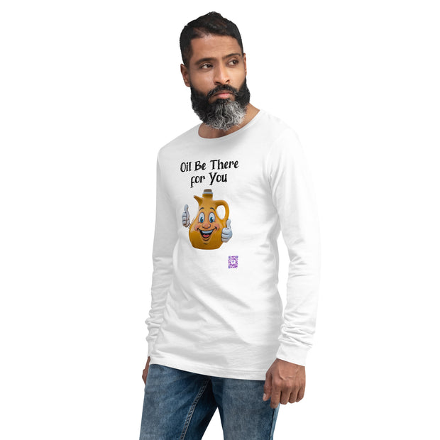 Funny Oil Be There For You Long Sleeve T-Shirt, Happy Oil Jug Thumbs Up  Long Sleeve Tee, Quirky Graphic Print Long Sleeve Top, Fun Cartoon Character Long Sleeve Shirt