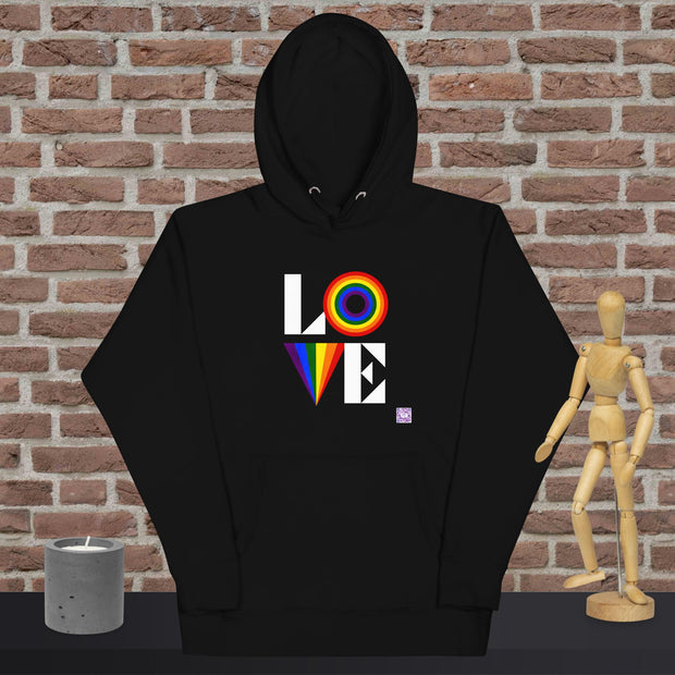 Stylish LOVE Rainbow Graphic Hoodie, Bold Colorful Pride Design Hoodie, Comfortable Casual Hoodie, Trendy LGBTQ+ Support Hoodie