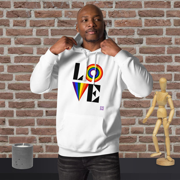 Stylish LOVE Rainbow Graphic Hoodie, Bold Colorful Pride Design Hoodie, Comfortable Casual Hoodie, Trendy LGBTQ+ Support Hoodie