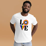 Stylish LOVE Rainbow Graphic T-Shirt, Bold Colorful Pride Design Tee, Comfortable Casual Top, Trendy LGBTQ+ Support Shirt