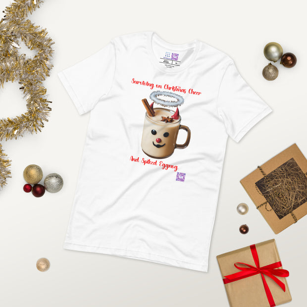 Surviving on Christmas Cheer and Spiked Eggnog Funny Holiday T-Shirt, Christmas Spirit Tee, Unique Christmas Present, Festive Shirt