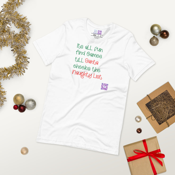 Funny Christmas T-Shirt, Naughty List Santa Shirt, Holiday Graphic Tee, Fun Xmas Humor Top, Christmas Party Outfit, Festive T-Shirt