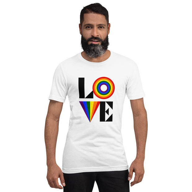 Stylish LOVE Rainbow Graphic T-Shirt, Bold Colorful Pride Design Tee, Comfortable Casual Top, Trendy LGBTQ+ Support Shirt