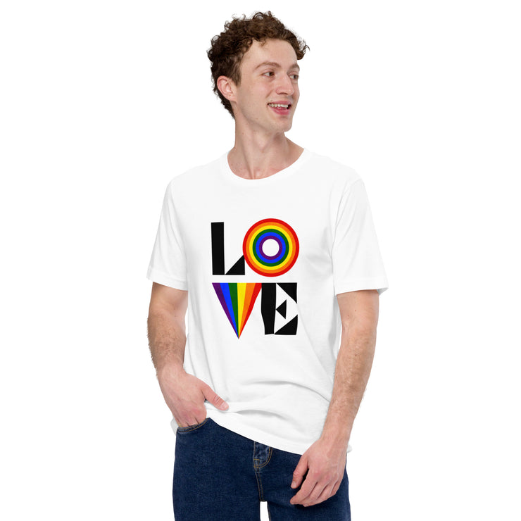 Stylish LOVE Rainbow Graphic T-Shirt, Bold Colorful Pride Design Tee, Comfortable Casual Top, Trendy LGBTQ+ Support Shirt