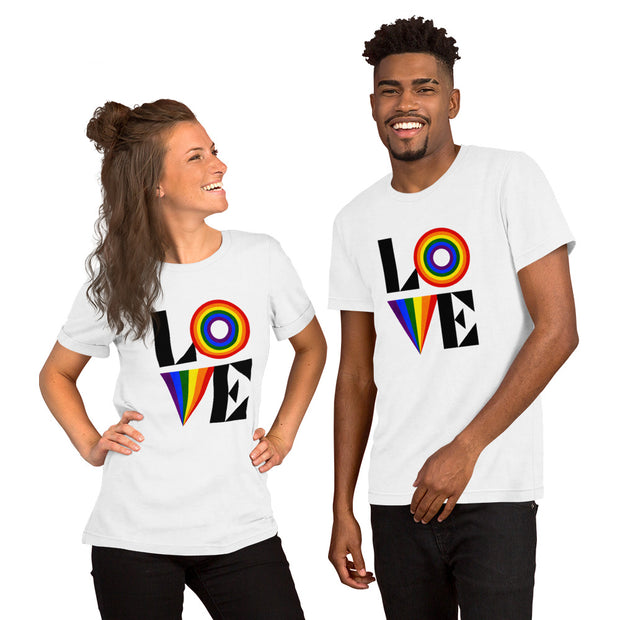 Stylish LOVE Rainbow Graphic T-Shirt, Bold Colorful Pride Design Tee, Comfortable Casual Top, Trendy LGBTQ+ Support Shirt