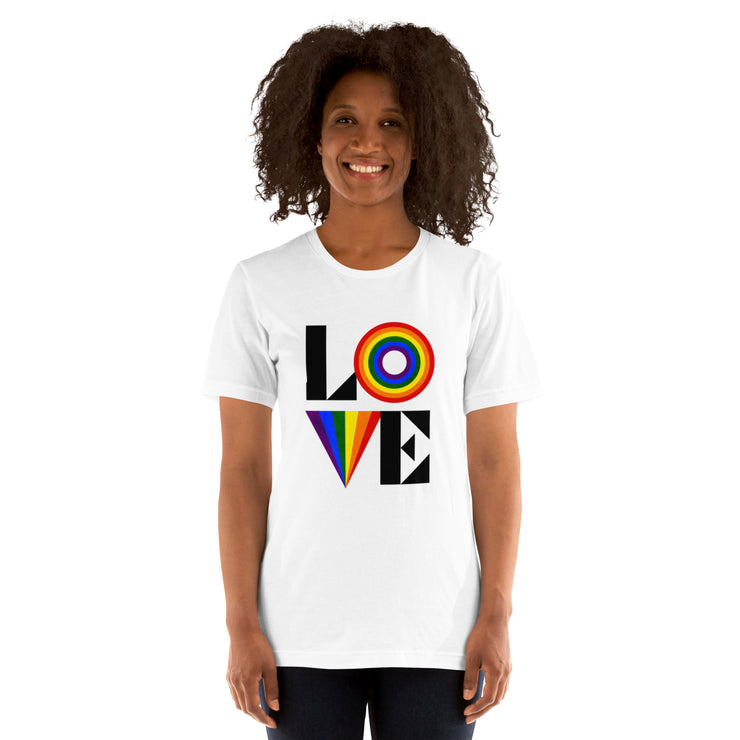 Stylish LOVE Rainbow Graphic T-Shirt, Bold Colorful Pride Design Tee, Comfortable Casual Top, Trendy LGBTQ+ Support Shirt