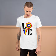 Stylish LOVE Rainbow Graphic T-Shirt, Bold Colorful Pride Design Tee, Comfortable Casual Top, Trendy LGBTQ+ Support Shirt