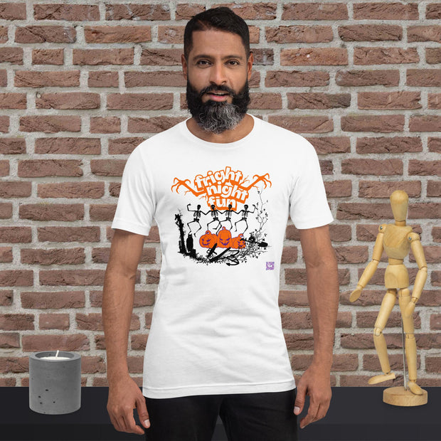 Fright Night Fun T-Shirt, Halloween Skeletons Dancing Tee, Spooky Pumpkin Shirt, Fun Halloween Party T-Shirt, Unique Halloween Tee