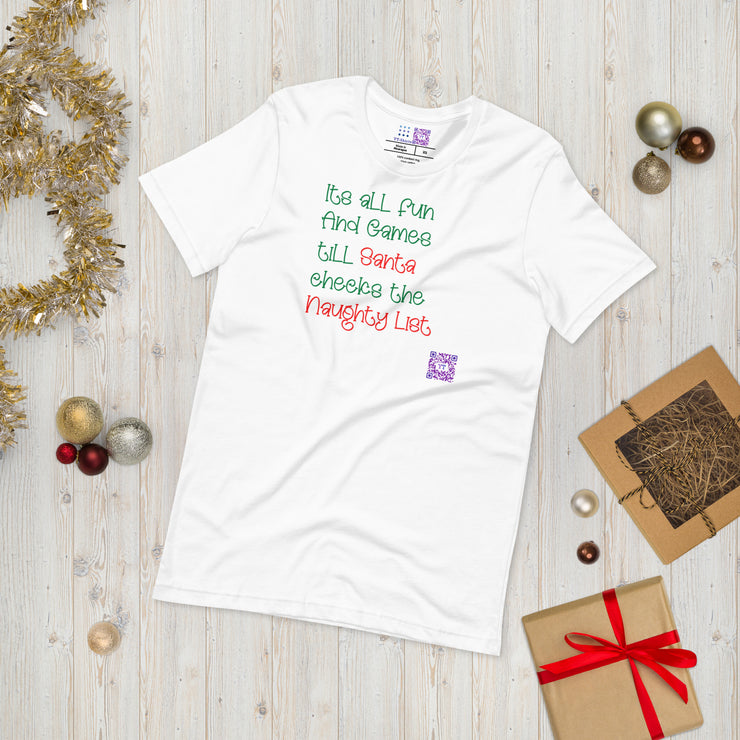 Funny Christmas T-Shirt, Naughty List Santa Shirt, Holiday Graphic Tee, Fun Xmas Humor Top, Christmas Party Outfit, Festive T-Shirt