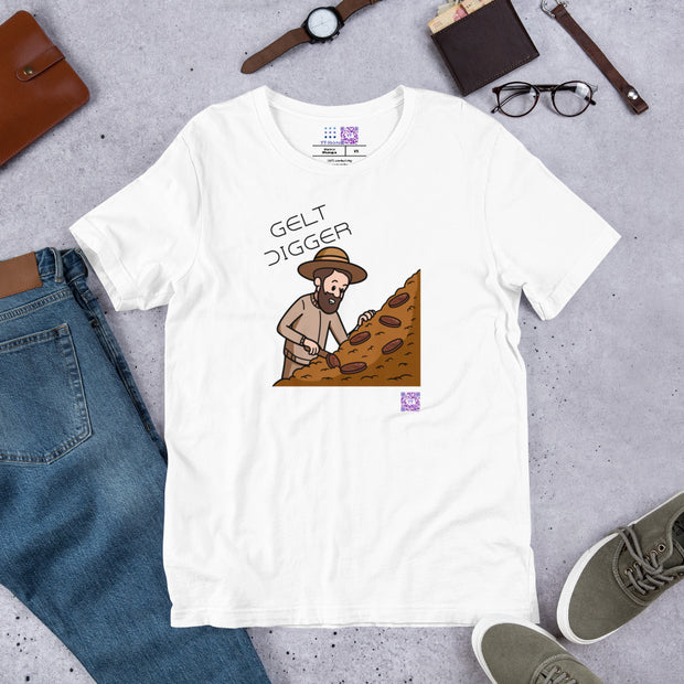 Gelt Digger Funny T-Shirt, Gift for Chocolate Lovers, Unique Graphic Tee, Holiday Party Shirt, Humorous Shirt With Funny Print