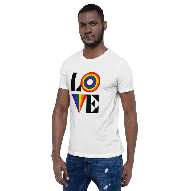 Stylish LOVE Rainbow Graphic T-Shirt, Bold Colorful Pride Design Tee, Comfortable Casual Top, Trendy LGBTQ+ Support Shirt