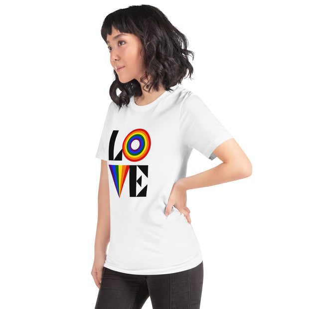 Stylish LOVE Rainbow Graphic T-Shirt, Bold Colorful Pride Design Tee, Comfortable Casual Top, Trendy LGBTQ+ Support Shirt